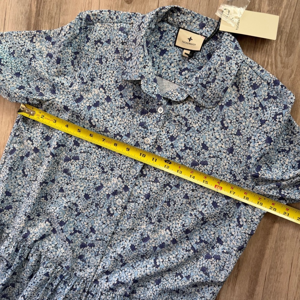 NWT Tuckernuck Women's Blue Floral Tiered Shirt Dress Dropped Waist Size Medium - Picture 6 of 13